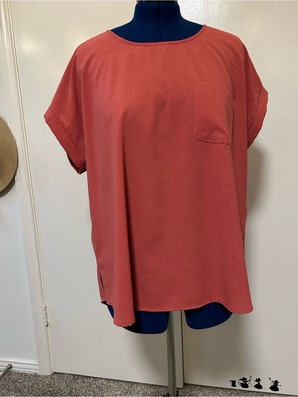 Women's Relaxed Pocket Tunic in Dusty Coral Red